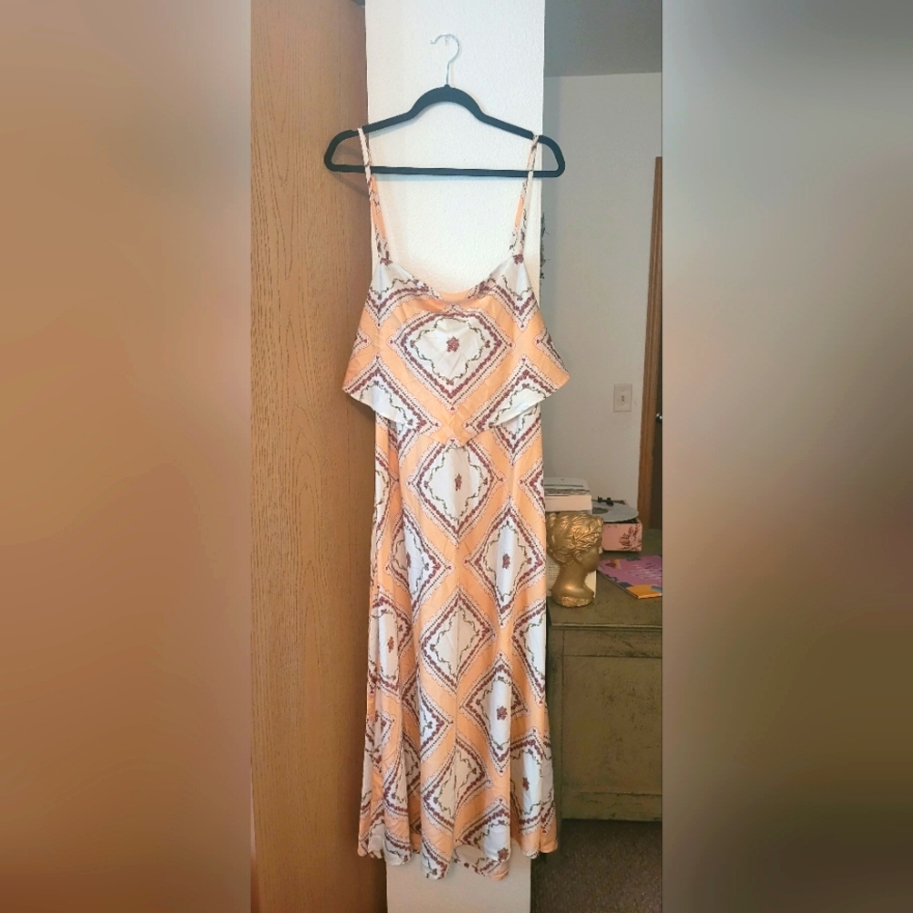 Size 3X Forever 21+ satin floral patchwork overhang dress